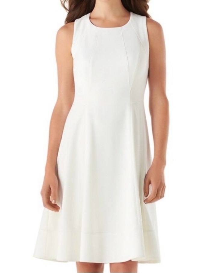 White House Black Market Sleeveless White Fit-And-Flare Dress Winter White